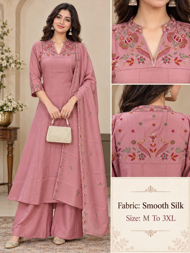 Ff Soft Silk Thread Work Kurti With Bottom Dupatta